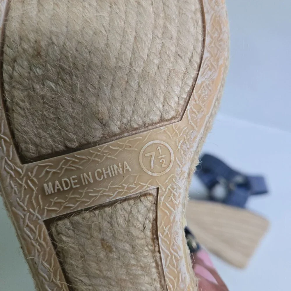 Lauren Ralph Lauren Ilene Denim Espardrille Wedge Sandals Size 7.5B